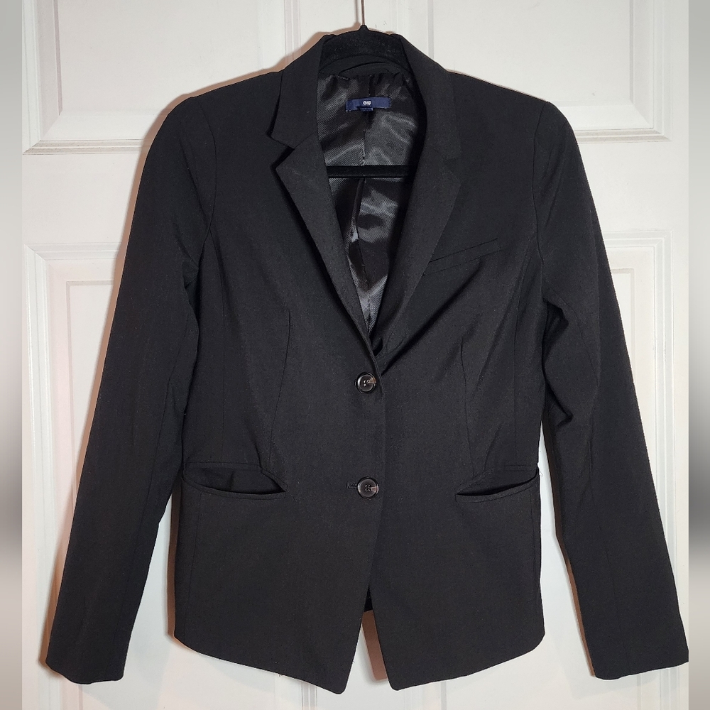 Gap Black Lined Button Front Blazer Jacket Size 2